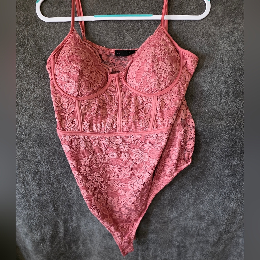 Elegant Pink Lace Bodysuit